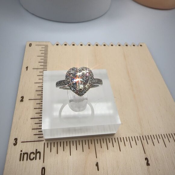 Silver Heart Cut Stone Ring with Pave Detailing Adjustable - Picture 14 of 14